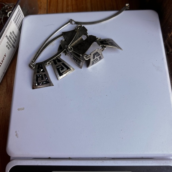 Mexico Alpaca Greek Key Design Black Enamel Necklace Vintage-earring Set - Picture 3 of 6